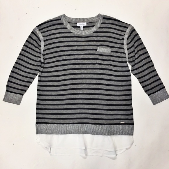 Calvin Klein Tops - Calvin Klein Gray Black Striped Shirttail Top SZ M